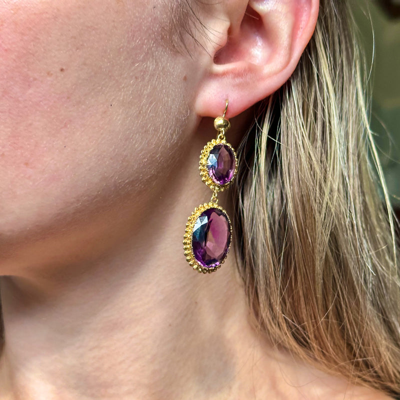 Antique Victorian Amethyst Drop Earrings 18ct Gold