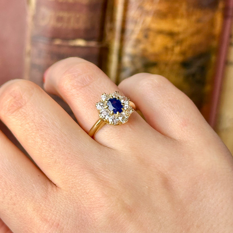 Antique Victorian Sapphire Diamond Cluster Ring 0.60ct Sapphire