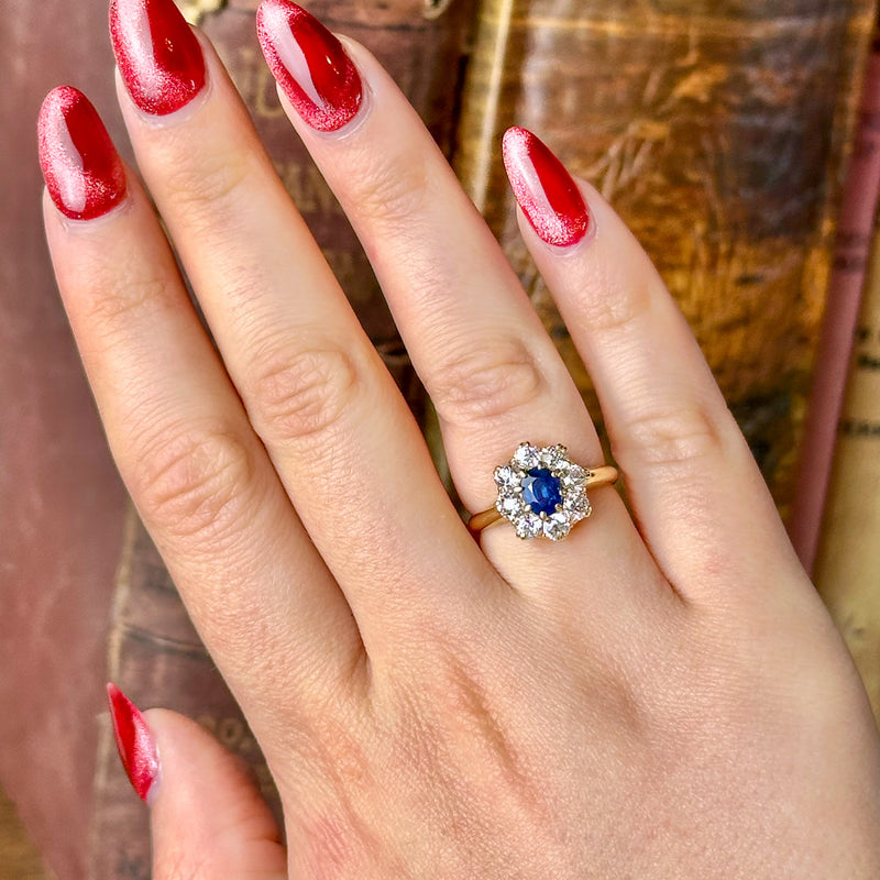 Antique Victorian Sapphire Diamond Cluster Ring 0.60ct Sapphire