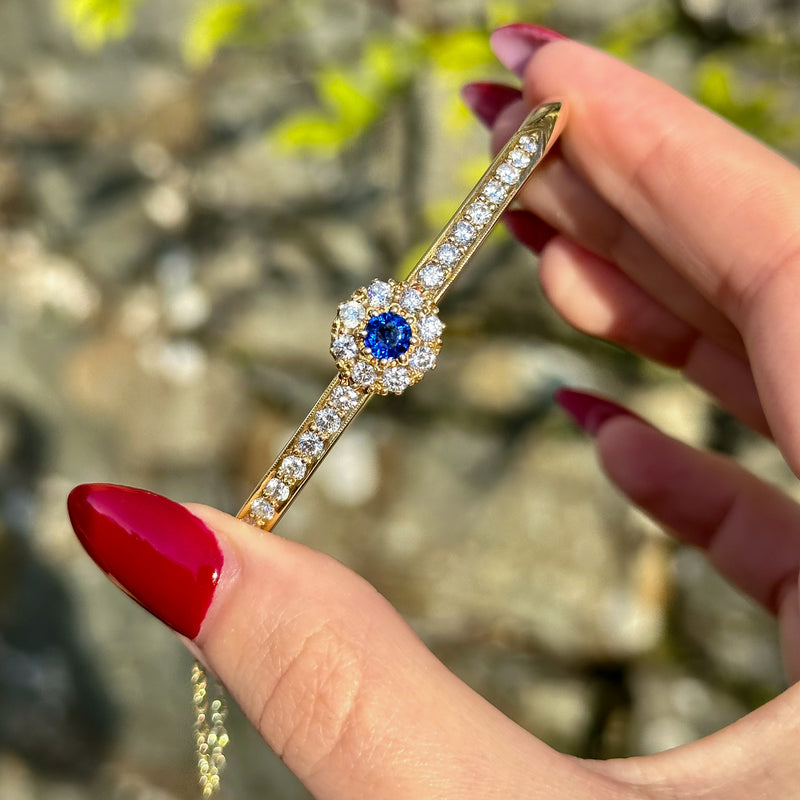 Antique Edwardian Sapphire Diamond Bangle 18ct Gold