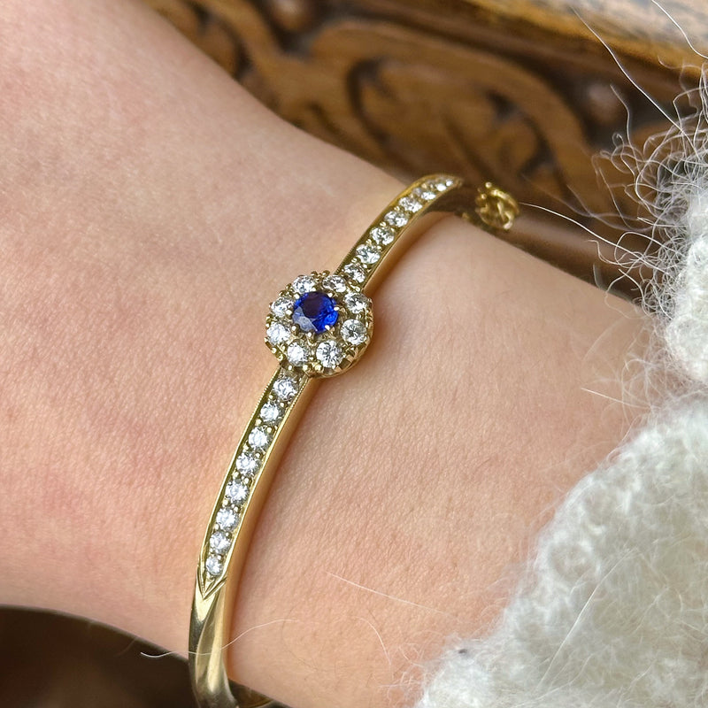 Antique Edwardian Sapphire Diamond Bangle 18ct Gold