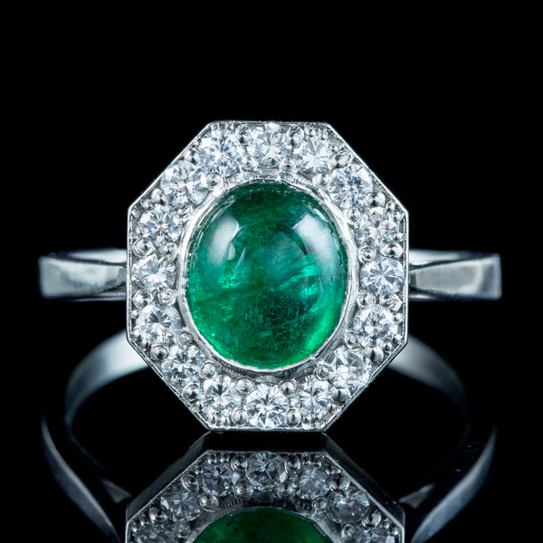 Antique Art Deco Emerald Diamond Cluster Ring 1.6ct Emerald