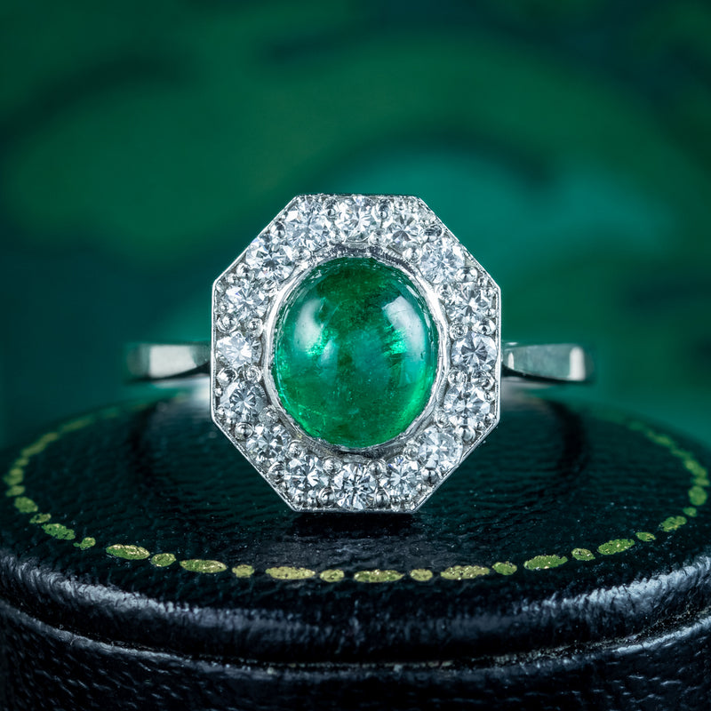 Antique Art Deco Emerald Diamond Cluster Ring 1.6ct Emerald