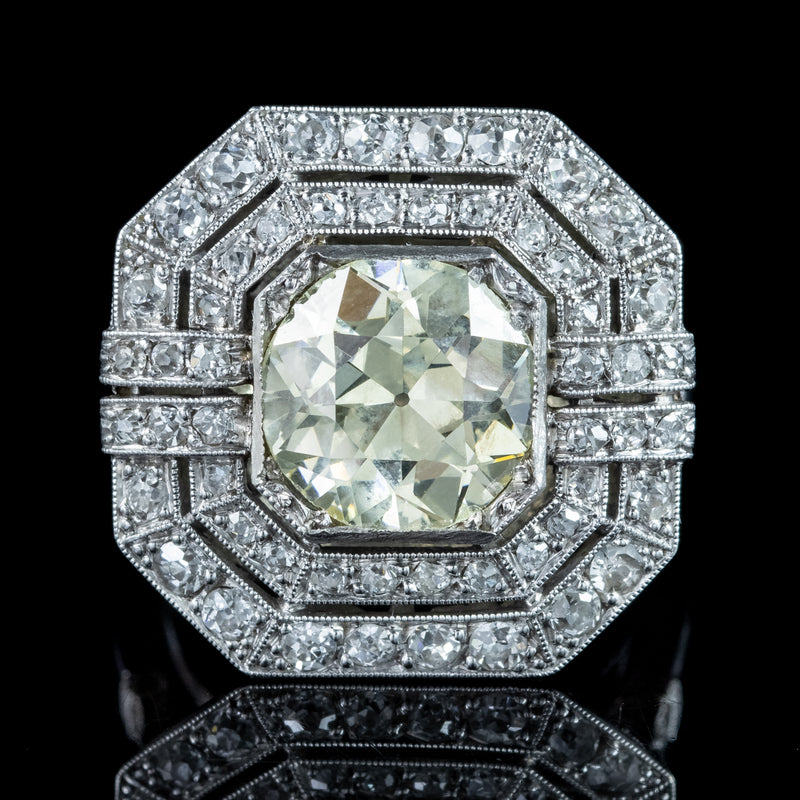 Antique Art Deco Fancy Diamond Cluster Ring 4ct Total 