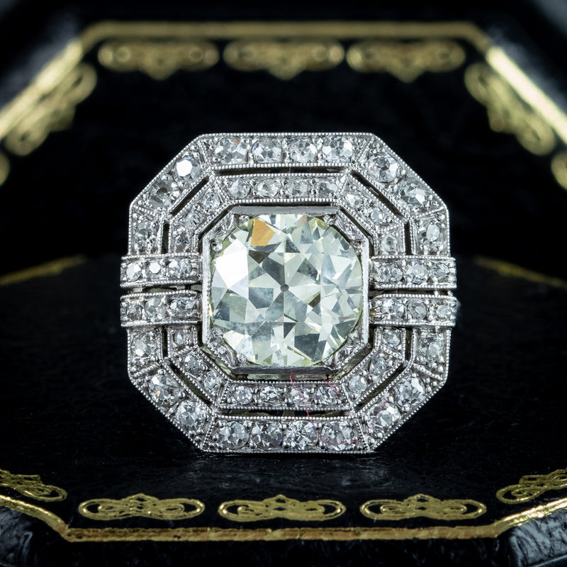 Antique Art Deco Fancy Diamond Cluster Ring 4ct Total 