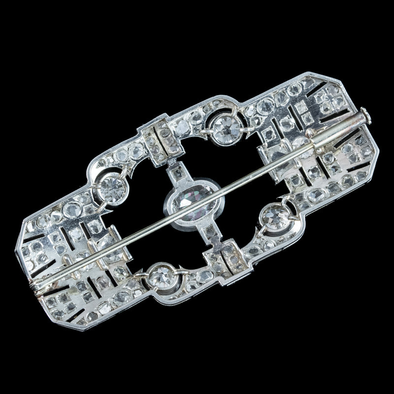 Antique Art Deco French Diamond Brooch Platinum 5ct Total