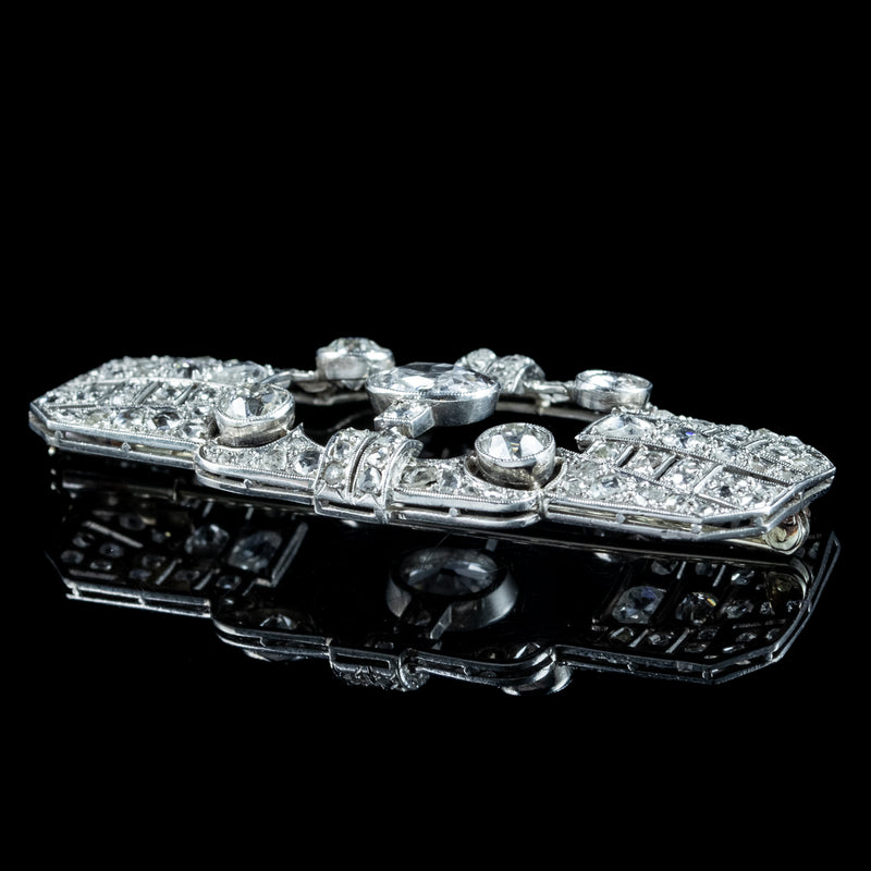 Antique Art Deco French Diamond Brooch Platinum 5ct Total