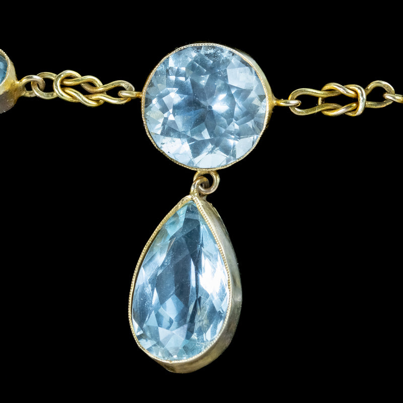 Antique Edwardian Aquamarine Dropper Necklace 36ct Total