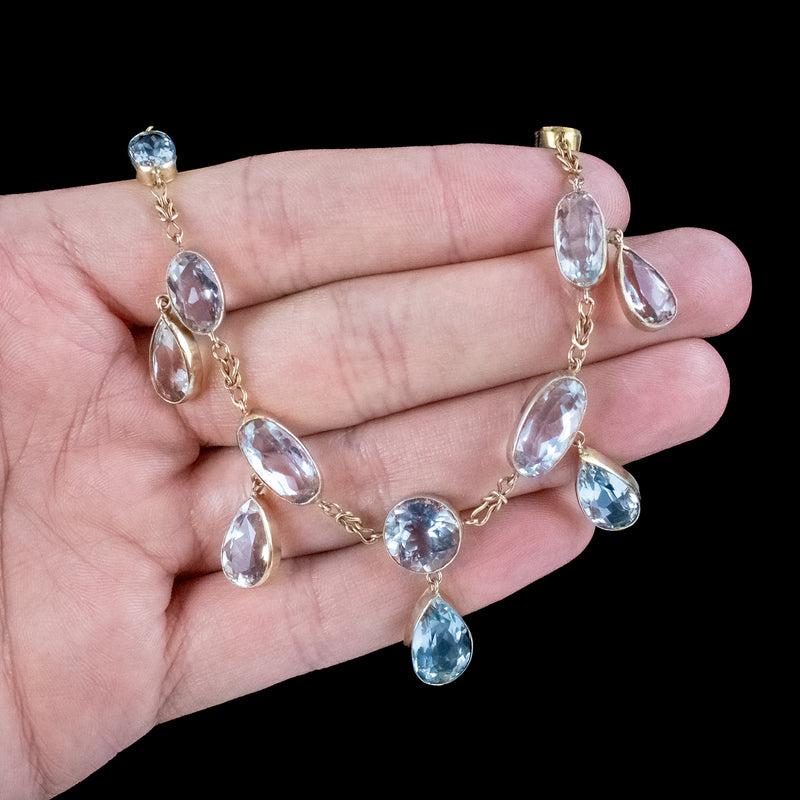 Antique Edwardian Aquamarine Dropper Necklace 36ct Total