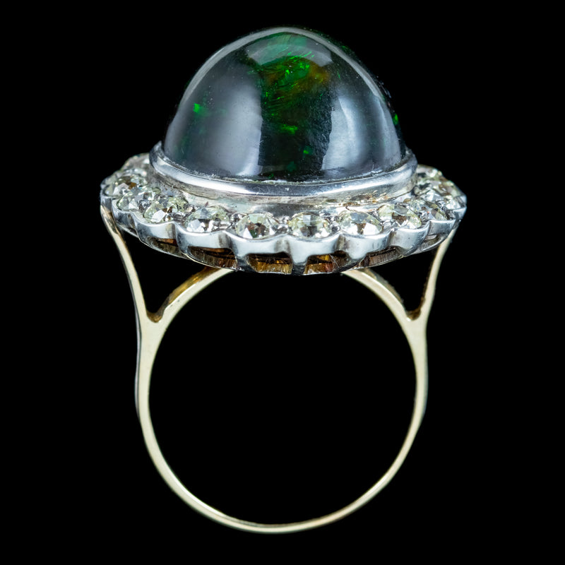 Antique Edwardian Black Opal Diamond Cocktail Ring 25ct Opal