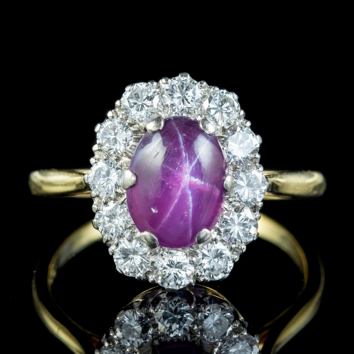 Antique Edwardian Star Ruby Diamond Ring 1.8ct Cabochon Ruby Antique Jewellery Online