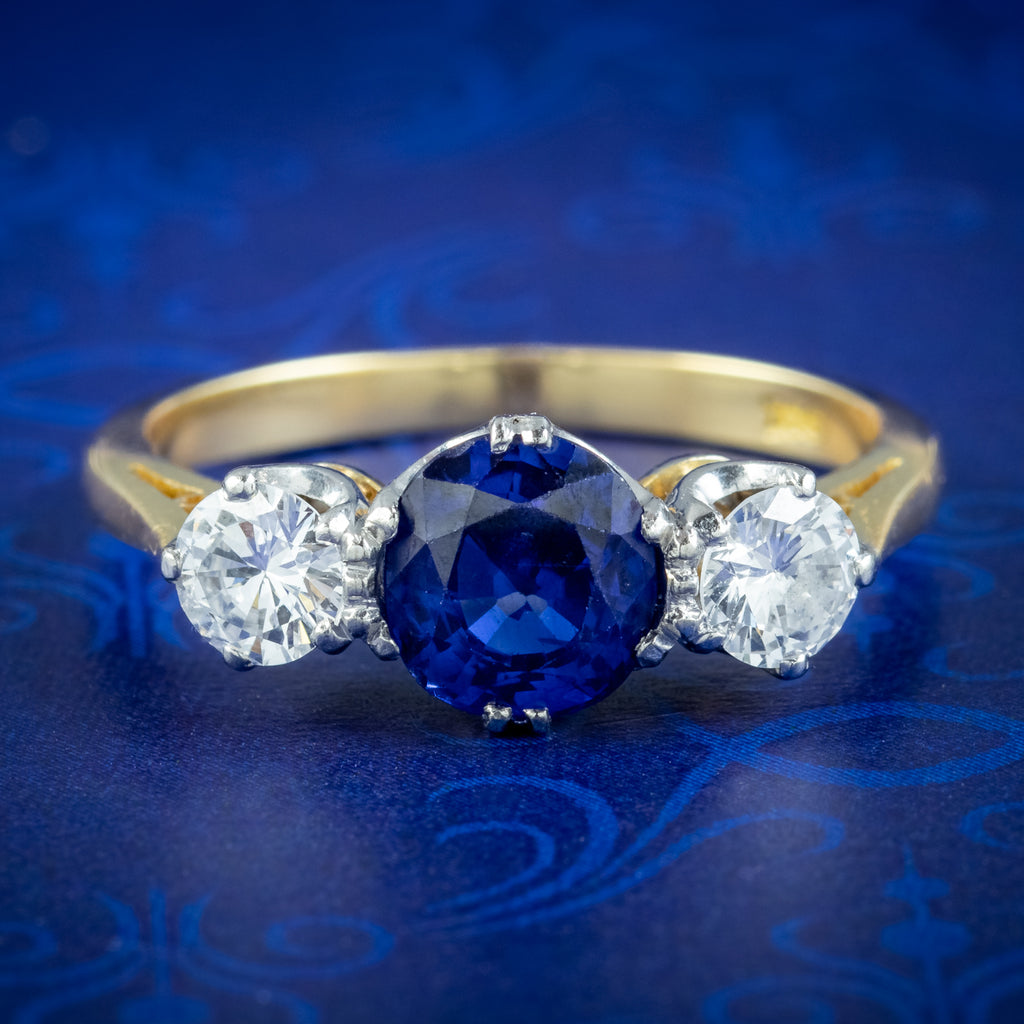 Diamond sapphire hot sale trilogy ring