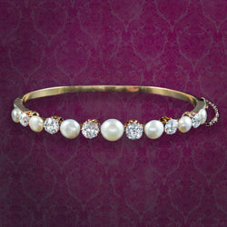 Antique Edwardian Diamond Pearl Bangle 18ct Gold 3.5ct Diamond