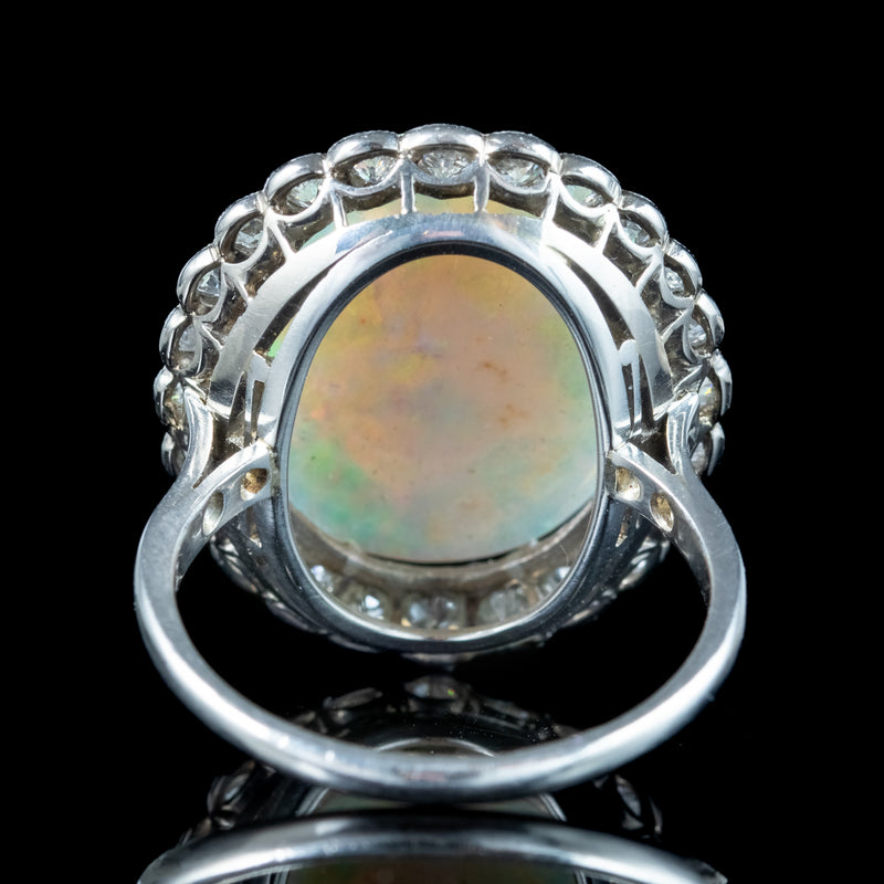 Antique Edwardian Opal Diamond Cocktail Ring 6ct Natural Opal 