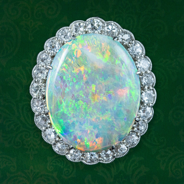 Antique Edwardian Opal Diamond Cocktail Ring 6ct Natural Opal 