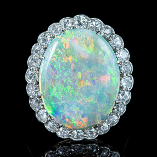 Antique Edwardian Opal Diamond Cocktail Ring 6ct Natural Opal 