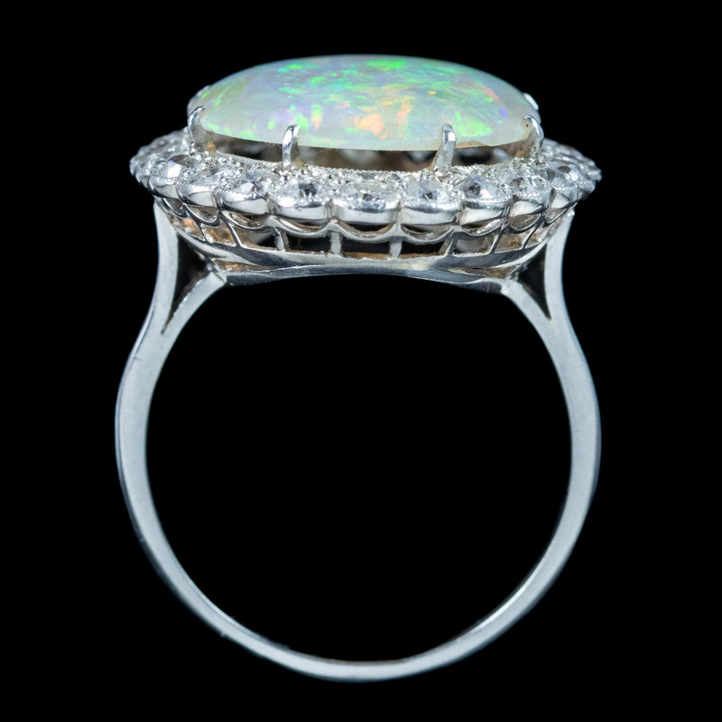 Antique Edwardian Opal Diamond Cocktail Ring 6ct Natural Opal 