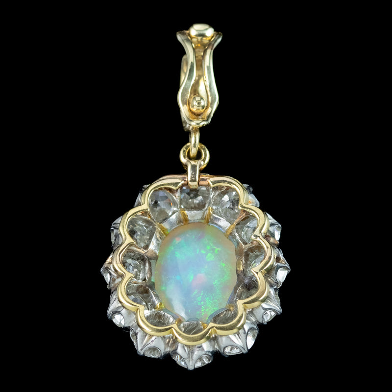 Antique Edwardian Opal Diamond Pendant 7ct Opal 