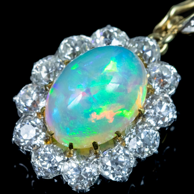 Antique Edwardian Opal Diamond Pendant 7ct Opal 