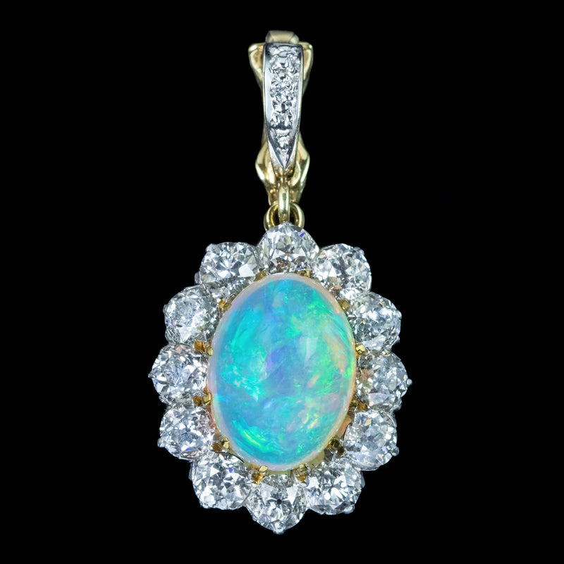 Antique Edwardian Opal Diamond Pendant 7ct Opal 