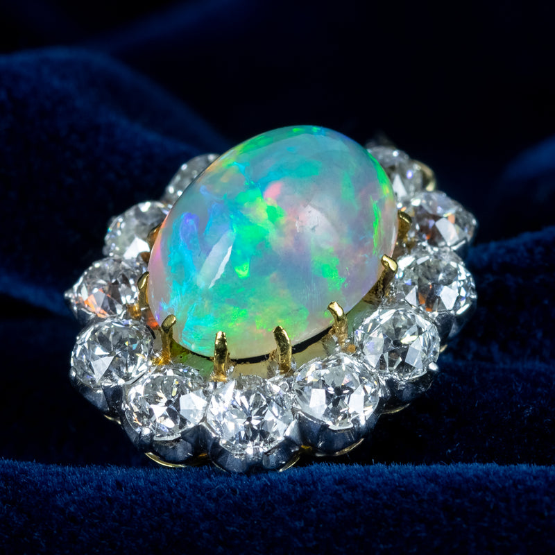 Antique Edwardian Opal Diamond Pendant 7ct Opal 