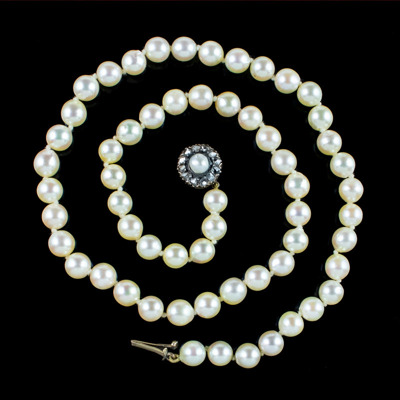 Antique Edwardian Pearl Necklace With Georgian Diamond Clasp