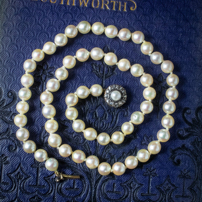 Antique Edwardian Pearl Necklace With Georgian Diamond Clasp