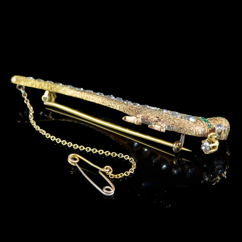 Antique Edwardian Pheasant Brooch Diamond Emerald 18ct Gold 