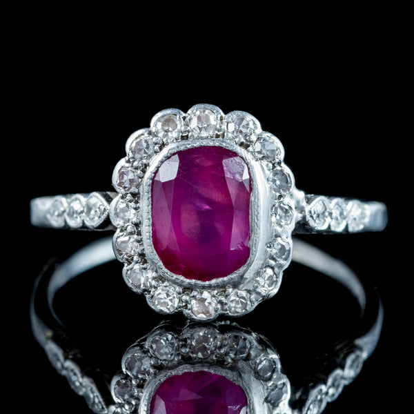 Antique Edwardian Ruby Diamond Cluster Ring 1ct Ruby