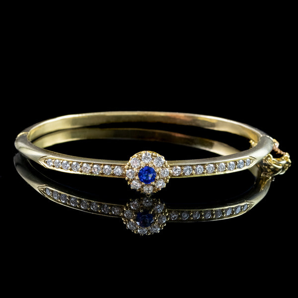 Antique Edwardian Sapphire Diamond Bangle 18ct Gold