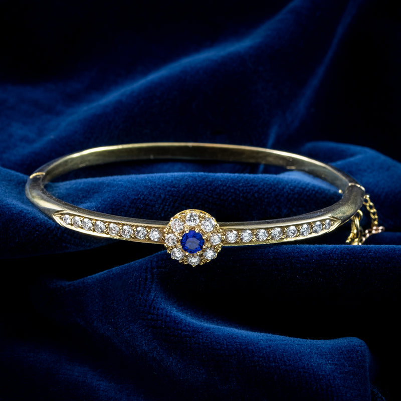 Antique Edwardian Sapphire Diamond Bangle 18ct Gold