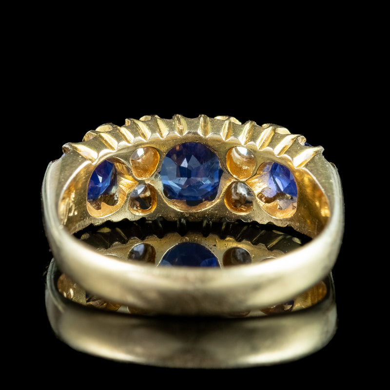 Antique Edwardian Sapphire Diamond Ring 1.4ct Sapphire Dated 1904