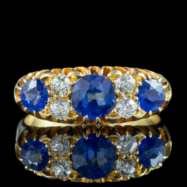 Antique Edwardian Sapphire Diamond Ring 1.4ct Sapphire Dated 1904