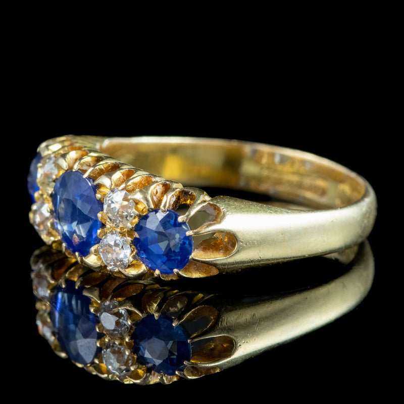 Antique Edwardian Sapphire Diamond Ring 1.4ct Sapphire Dated 1904