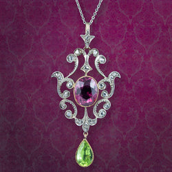 Antique Edwardian Suffragette Tourmaline Peridot Diamond Pendant Necklace