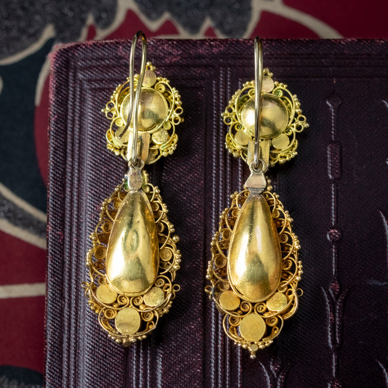 Antique Georgian Amethyst Pearl Drop Earrings 18ct Gold