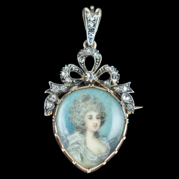 Antique Georgian Duchess Of Devonshire Diamond Portrait Pendant With Heart Box