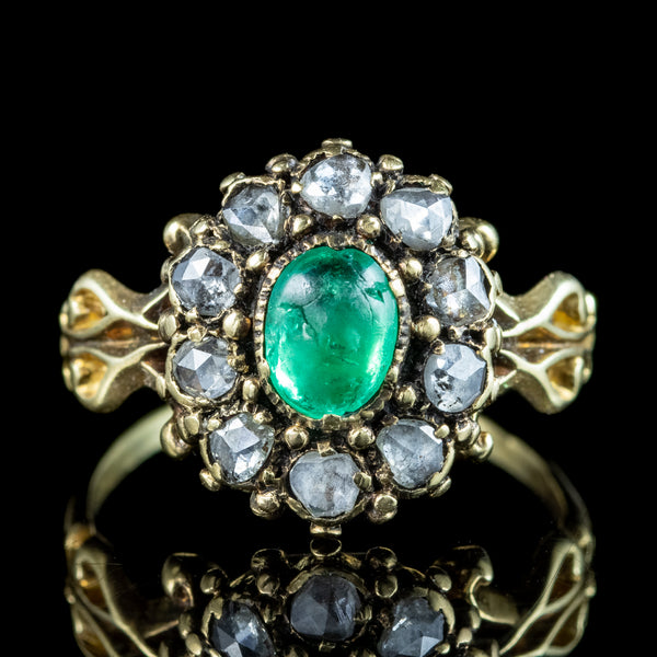 Antique Georgian Emerald Diamond Cluster Ring 