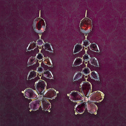 Antique Georgian Garnet Flower Drop Earrings 18ct Gold