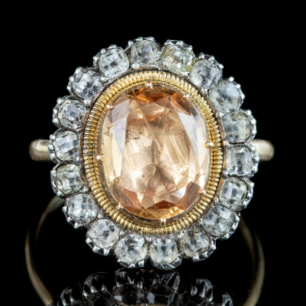 Antique Georgian Imperial Topaz Paste Cluster Ring 4ct Orange Topaz