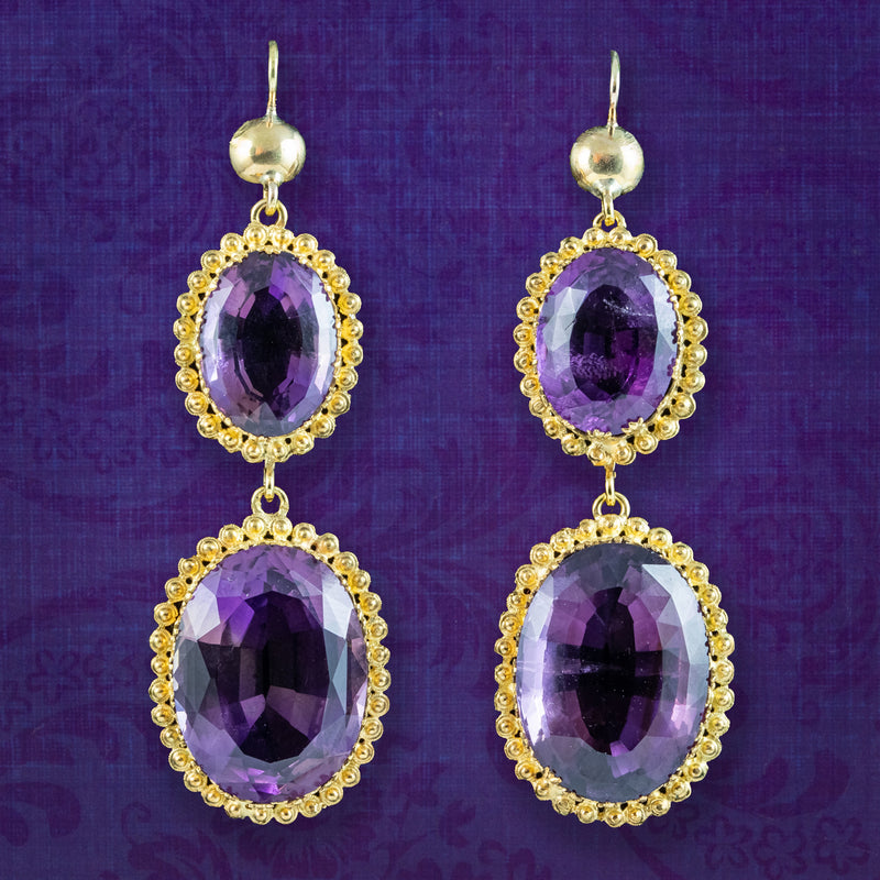 Antique Victorian Amethyst Drop Earrings 18ct Gold