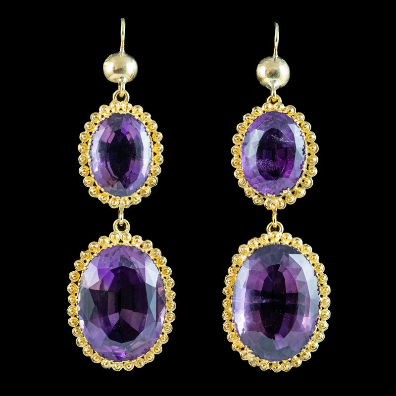 Antique Victorian Amethyst Drop Earrings 18ct Gold