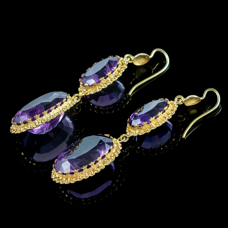 Antique Victorian Amethyst Drop Earrings 18ct Gold