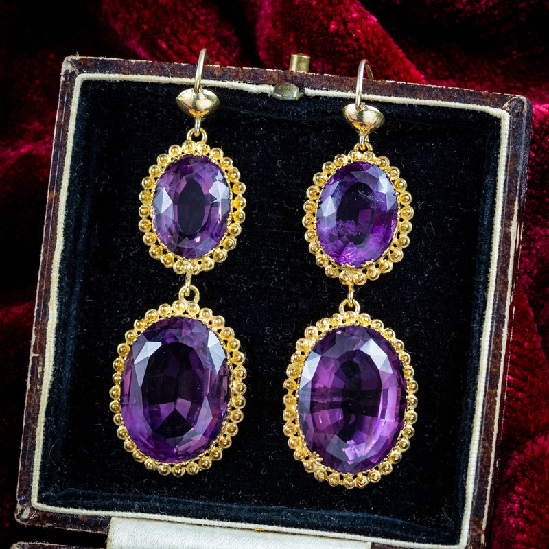 Antique Victorian Amethyst Drop Earrings 18ct Gold