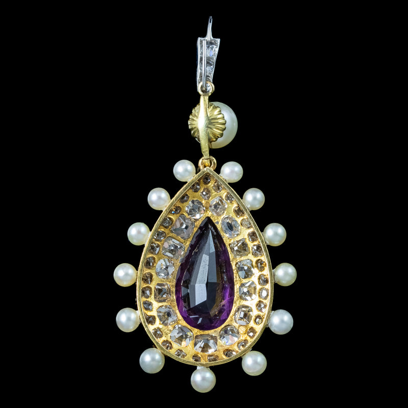 Antique Victorian Amethyst Pearl Diamond Pendant 7ct Amethyst With Box