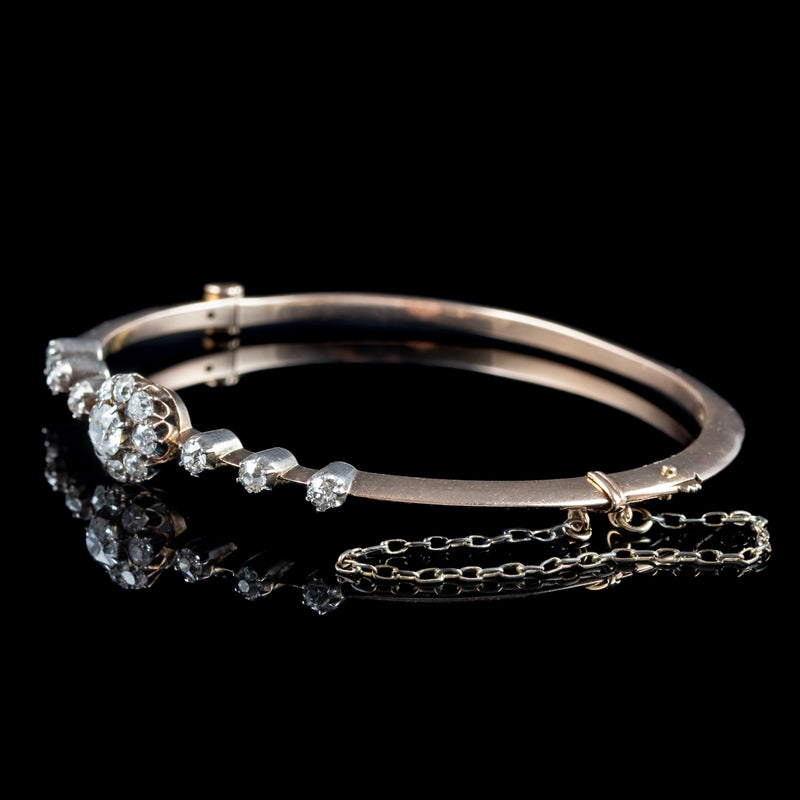 Antique Victorian Diamond Bangle 18ct Gold 1ct Total