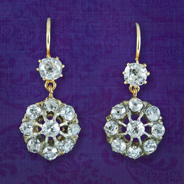 Antique Victorian Diamond Drop Earrings 1.85ct Total