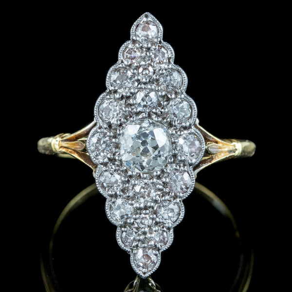 Antique Victorian Diamond Navette Cluster Ring 1.4ct Total