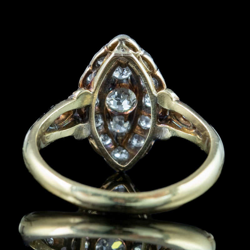 Antique Victorian Diamond Navette Cluster Ring 1ct Total