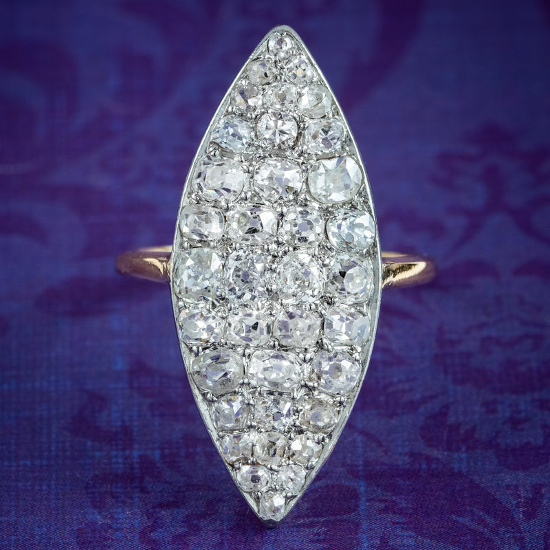 Antique Victorian Diamond Navette Cluster Ring 2.5ct Total